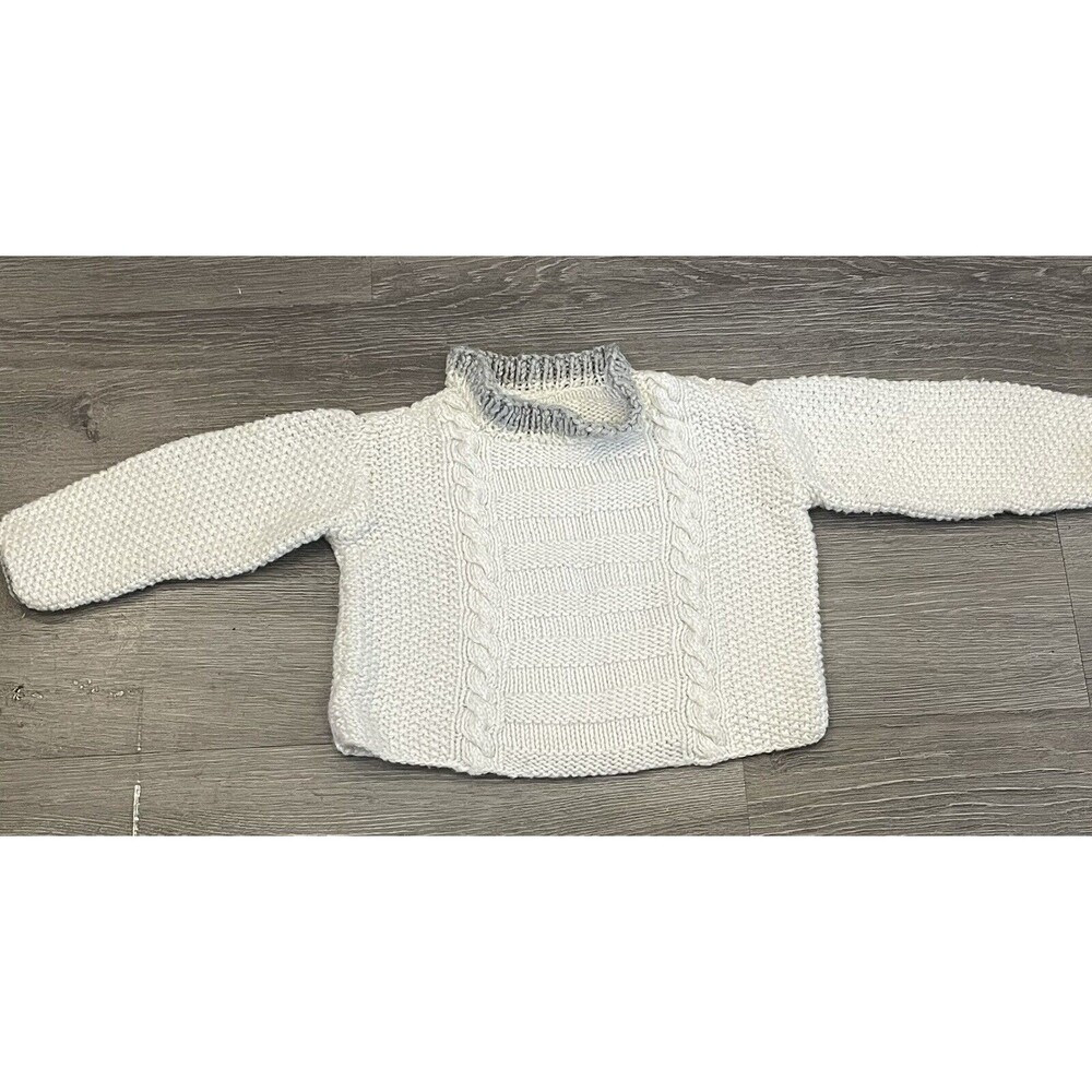 Hand Knit infant baby doll Reborn Sweater white gray trim